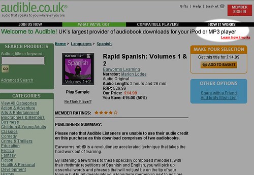 audible.com screenshot claiming mp3 support