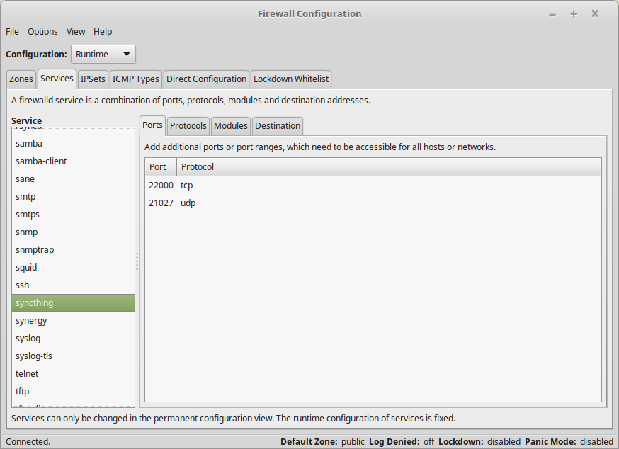 firewall config screenshot