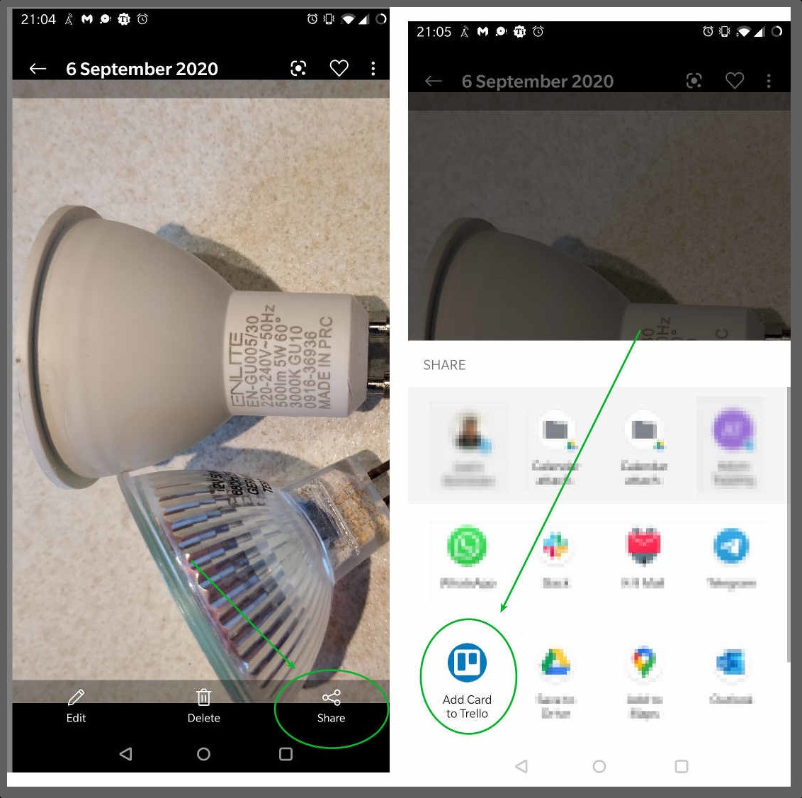 Screenshot: sharing picture to trello in android