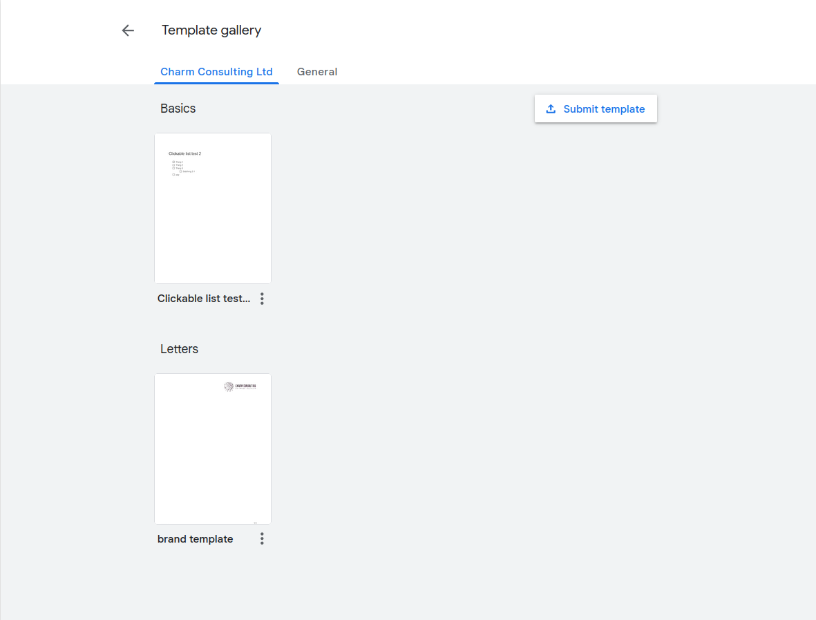 Viewing template gallery for doc creation