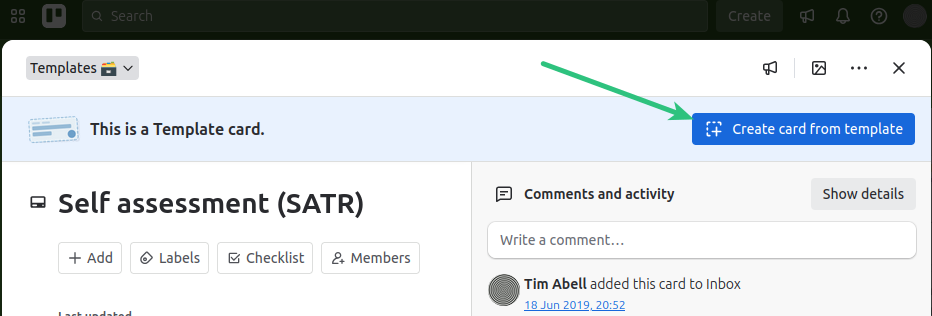 Making a trello card from a template
