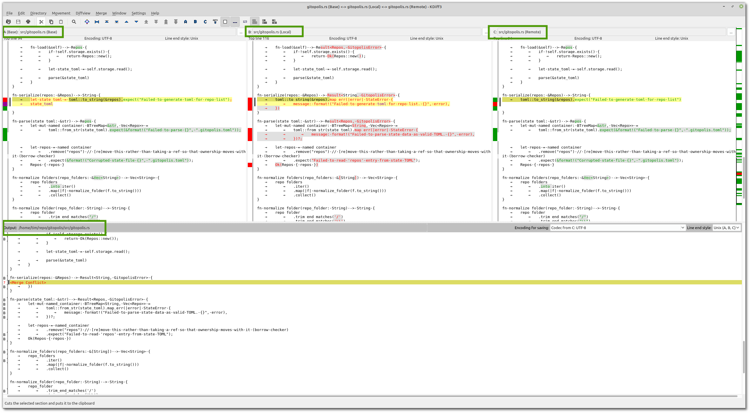 kdiff 3-way merge screenshot