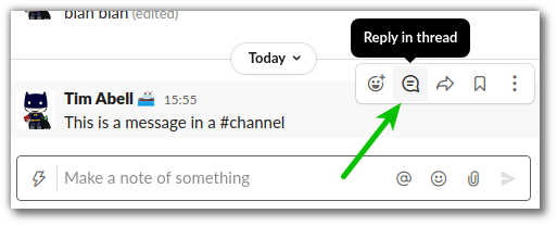 screenshot of starting a thread in slack